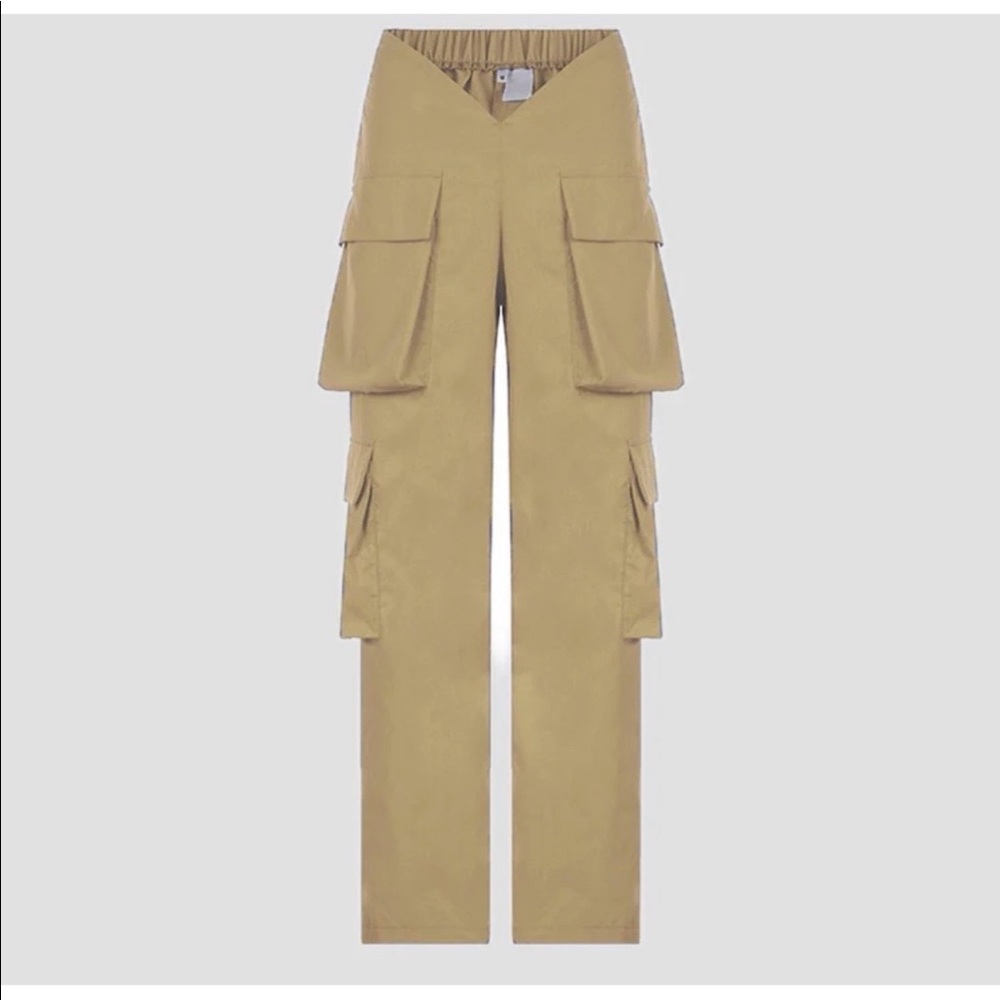 V-cut beige cargo pants